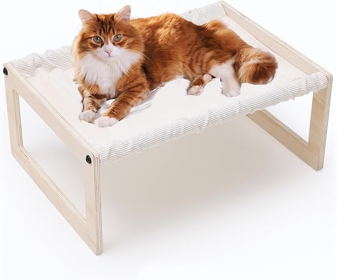 BsBsBest Cat Bed, 22 X 16 Inch Elevated Wooden Pet Hammock Breathable Dog Bed Detachable Portable Indoor Outdoor Cat Beds for Kitty Puppy Bunny Rabbit Small Animal