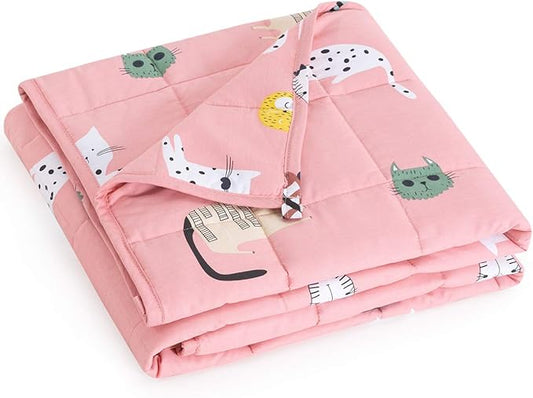 Mr. Sandman 5 lbs Weighted Blanket for Twin Size Bed, Perfect for 40-60lb Organic Cotton Heavy Blanket with Premium Glass Beads - 36" x 48" Cute Cat