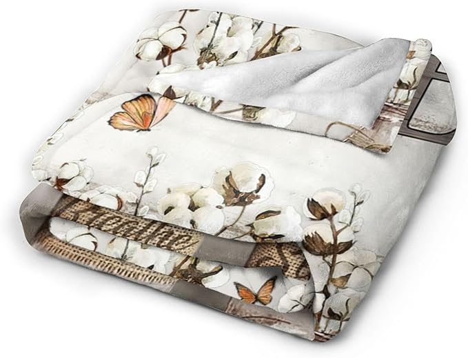 Farmhouse Floral Blanket for Women Girls Ultra Soft Cozy Cotton Flower Throw Blanket Fleece Fuzzy Plush Bedding Blanket Flower Gifts for Women Girls Kids Adults Couch Sofa 60"x50"