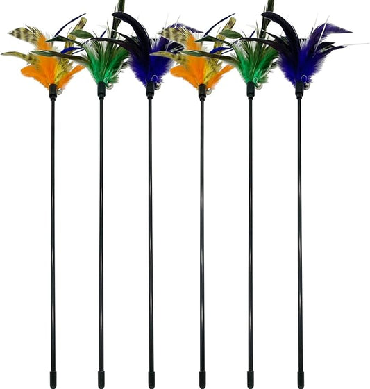 Cat Wand Toy Feather Stick Cat Toys, 6 PCS Cat Toy Feather Wand for Indoor Cats Play Exercise