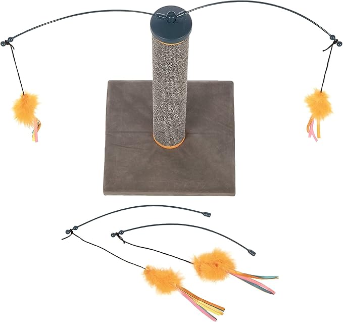 SmartyKat Scratch 'N Spin Carpet Cat Scratching Post with Spinning Wand Toys, Includes x2 Extra Wands - Gray, One Size