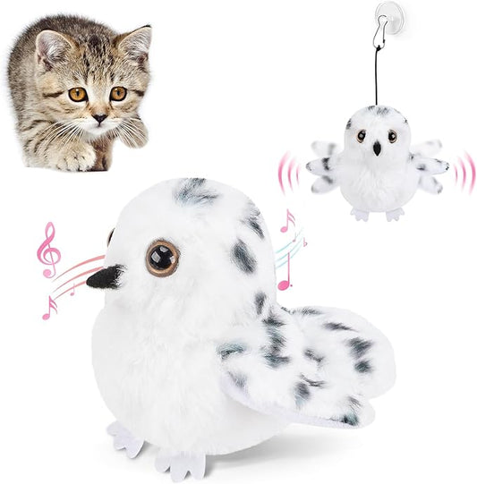 Flapping Owl Cat Toys, Interactive Cat Exercise Toy with Lifelike Bird Chirp, USB Rechargeable Automatic Cat Kicker Catnip Toys for Bored Indoor Adult Cats Kittens