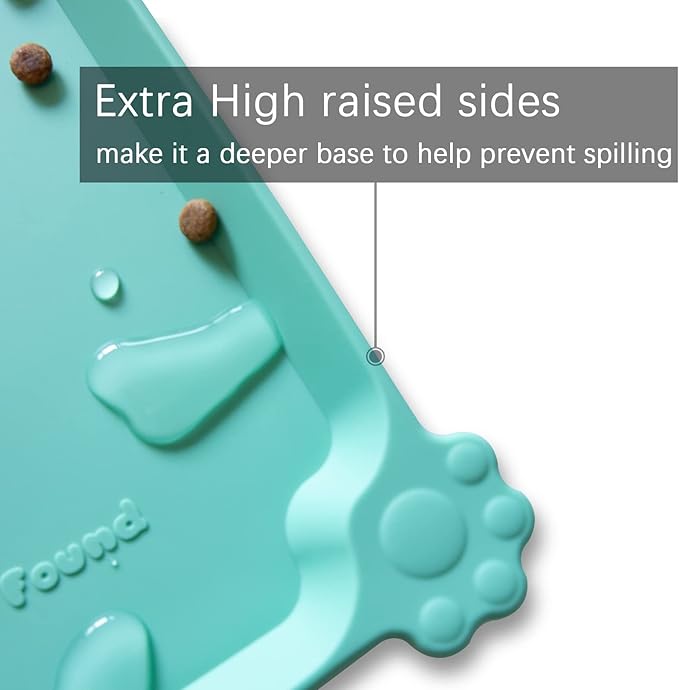 Hoki Found X-Large Silicone Pet Food Mats Tray - Non Slip Pet Dog Cat Bowl Mats Placemat - Dog Pet Cat Feeding Mat - Waterproof Dog Cat Food Mats -Pet Water Mats for Carpet - Cool Mint