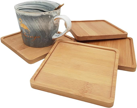 4PCS Mosaic Bamboo Coasters for Crafts, Blank Base Trays, Drinking Cup Coaster, Plant Coaster, Art Plate,DIY Mosaic Supplies (Square L)