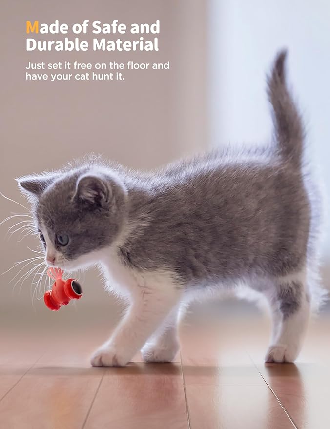 Interactive Cat Toys, Goldfish Automatic Cat Toy Interactive with LED Light for Indoor All Breed Cat, Self Moving Electric Cat Toy USB-C Rechargeable (Red)