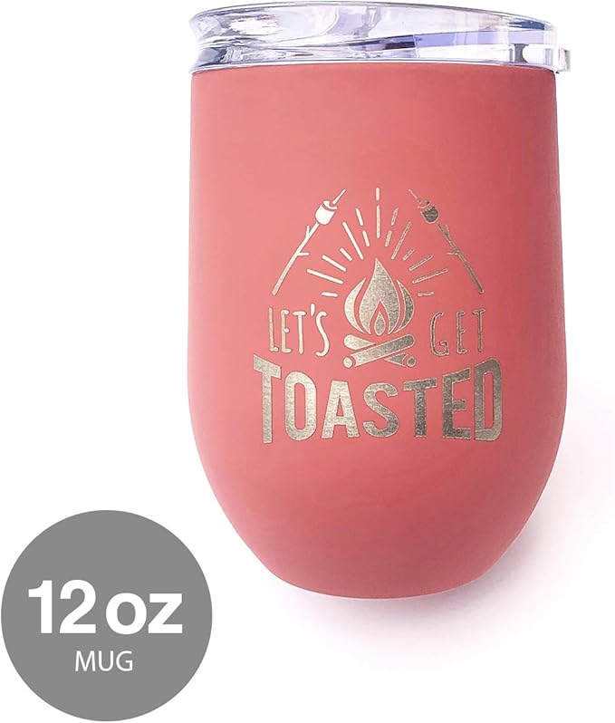 Campfire Metal Wine Tumbler / 12 Ounce Let’s Get Toasted Camping Cup/Funny Portable Bonfire Gift