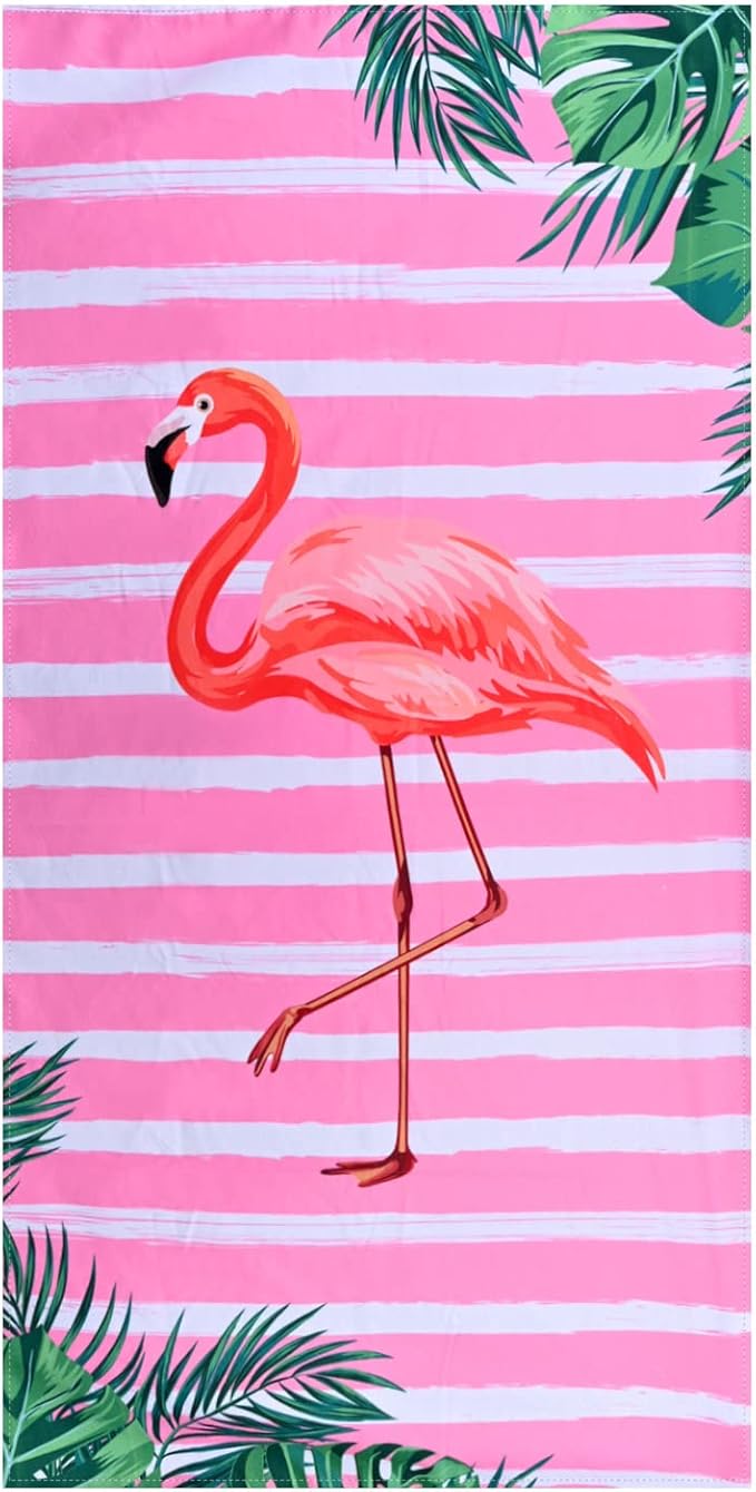 LIVILAN Small Pink Flamingo Beach Towel, 24”x48” for Girls & Kids, Soft Microfiber, Quick Dry, Sand Free, Lightweight for Bath, Swim, Pool, Yoga, Ideal Flamingo Gift for Women