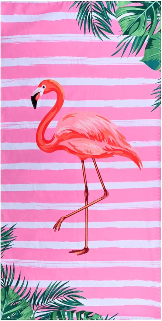 LIVILAN Small Pink Flamingo Beach Towel, 24”x48” for Girls & Kids, Soft Microfiber, Quick Dry, Sand Free, Lightweight for Bath, Swim, Pool, Yoga, Ideal Flamingo Gift for Women