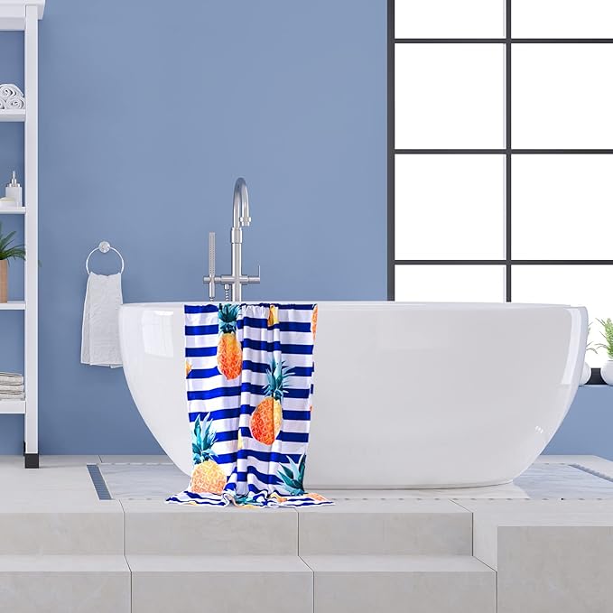 LIVILAN Oversized Striped Pineapple Beach Towel for Women Girls, 30”x60” Microfiber Thin Lightweight Super Absorbent, Quick Dry Sand Free Clearance Towel Pineapple Gifts