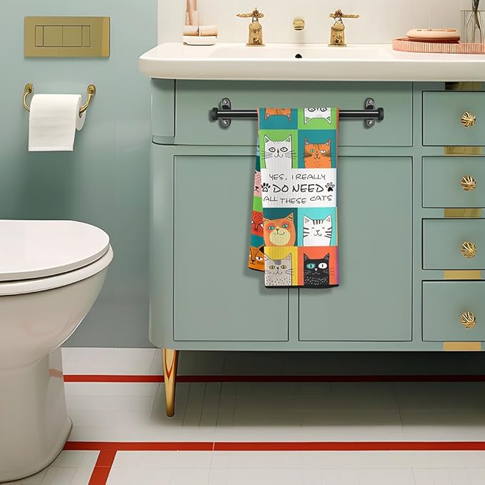 Cat Kitchen Towels,Cat Dish Towels,Cat Towels,Cat Hand Towel,Black Cat Gifts,Crazy Cat Lady Gifts,Cat Lady Gifts,Black Cat Gifts for Women,Gifts for Cat Lovers for Women,Decorative Kitchen Towels