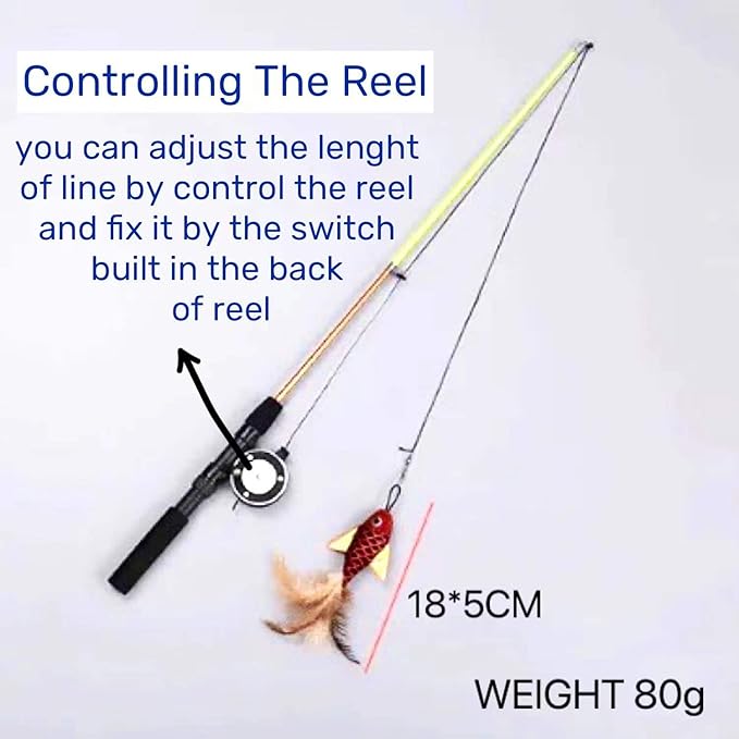 Fishing Rod Interactive Wand Cat Toys for Indoor Outdoor Cat, Retractable Cat Teaser Wand Toy Exerciser, Fishing Pole Wand Catcher for Cat and Kitten, Fun Cat Kitty Kitten Playing Toy