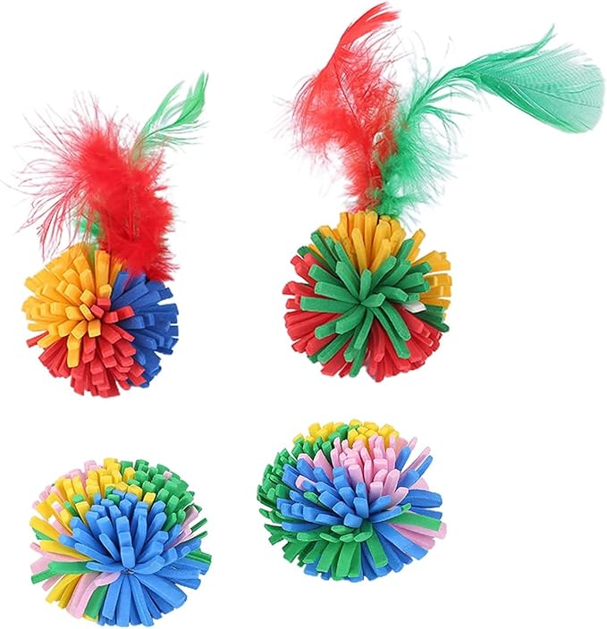 2-Pack Interactive EVA Cat Toy for Kittens and Indoor Cats - Colorful Teaser with Feather for Chasing and Exercise, Soft and Quiet Pet Supplies for Training and Playtime, Improves Activity and Fun