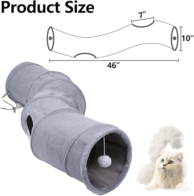 Cat Tunnel, S-Shape Collapsible Cat Play Tube Toys with Plush Ball, Indoor Cat Play Tunnel for Cat, Puppy, Kitty, Kitten, Rabbit (S-Shape)