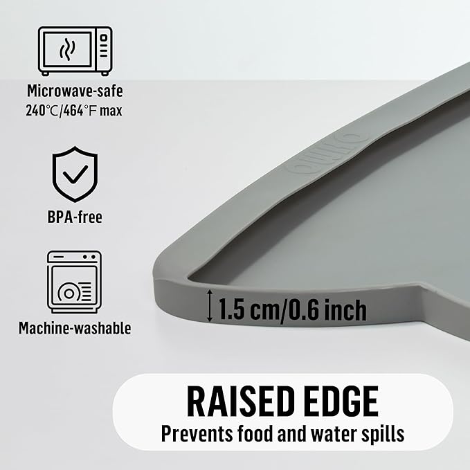 OHMO Dog Food Mat(Dark Grey, 24 * 15'') w/Residue Collection Pocket Silicone Pet Feeding Mat for Floor High Edges Anti Spills Waterproof Cat Water Bowl Tray, Easy Clean Placemat