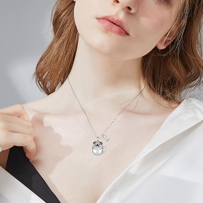 Black Cat/Pug/Boston Terrier/Capybara/Yorkie/Beagle/Maltese/Corgi Necklace 925 Sterling Silver Cute Animal Jewelry for Women