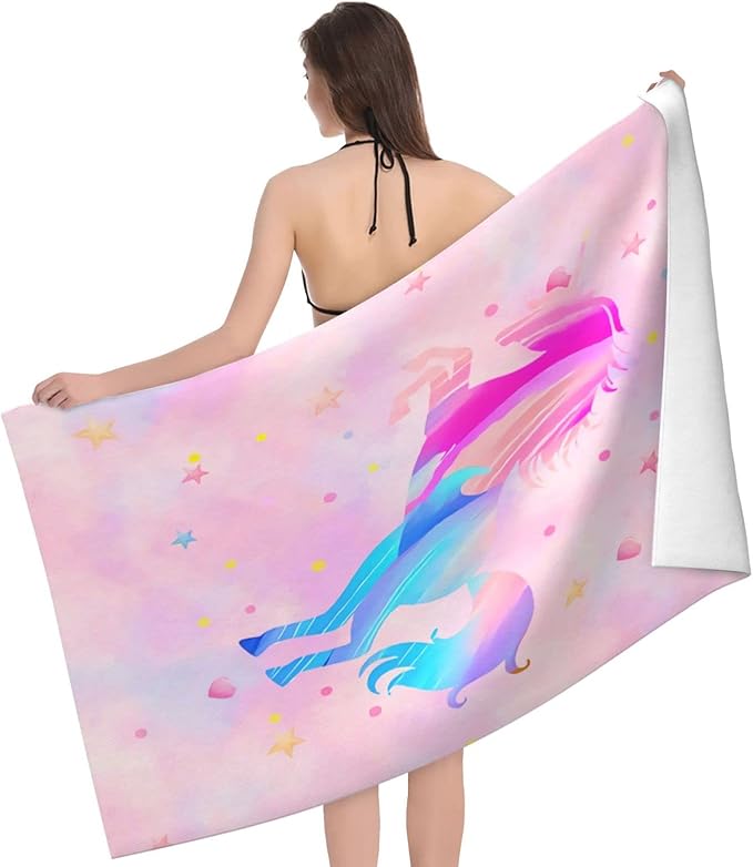 Unicorn Beach Towel for Girls, Personalized Beach Towels for Kids Microfiber Beach Towels Bulk, Cute Beach Towel, Quick Dry Pool Towel 30"x 60"