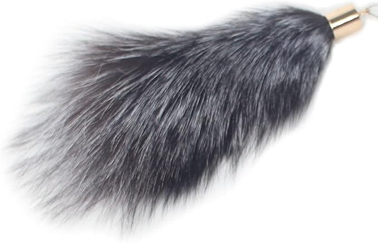 Fosrion Real Raccoon Tail Fur Cat Bites Toy with Three Section Retractable Carbon Fiber Rod (Raccoon) (Fox Fur Piece, Only Tail)