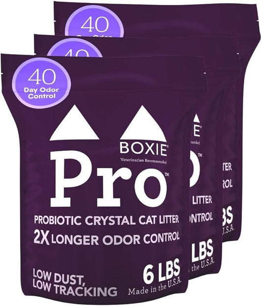 Boxie® Pro™ Probiotic 40 Day Odor Control Non-Clumping Cat Litter, 18lb Boxiecat Crystal Kitty Litter (3 Pack of 6lb Bags)