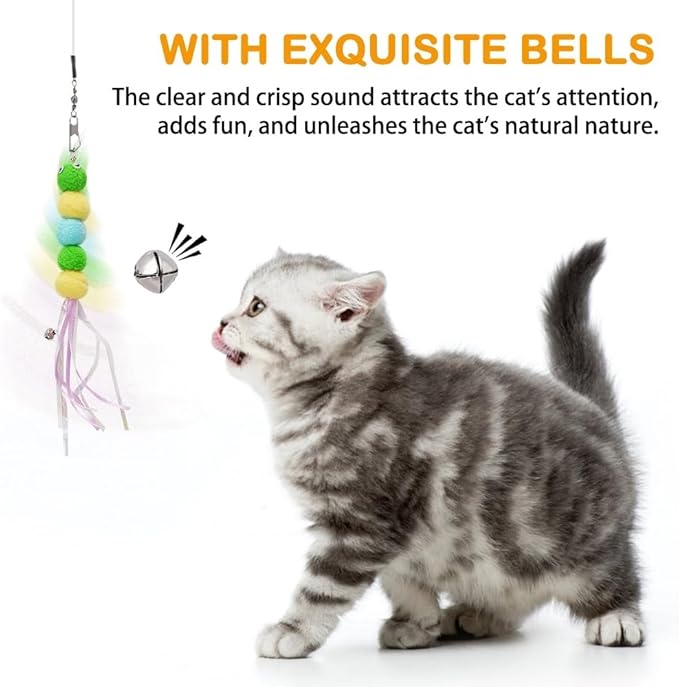 MiOYOOW 4PCS Cat Feather Toy Refills, Hanging Cat Fishing Pole Attachments Interactive Cat Teaser Toy Replacements for Cat Kitten Play Exercise