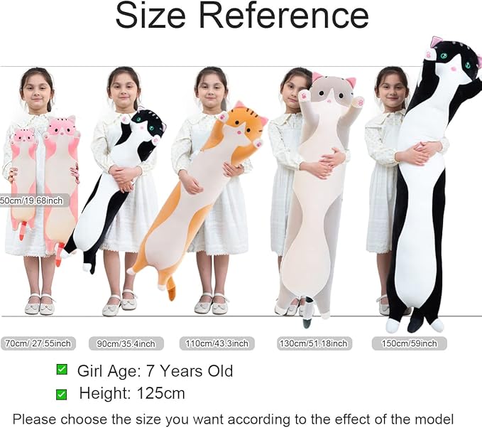 Giant Cat Pillow Plush Cartoon Kitty Sleeping Hugging Pillow, Cuddly Soft Long Kitten Body Pillow Doll Cat Cushion Toy for Kids Girlfriend(Pink, 50cm/19.68inch)