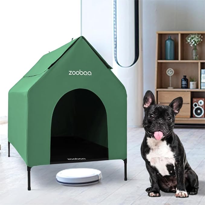 29" 2-in-1 Dog House for Medium Dogs, Elevted Dog House Outdoor/Indoor, Weatherproof Elevated Pet Shelter, Breathable Mesh & Steel Frame, Easy to Assemble & Clean(Green)