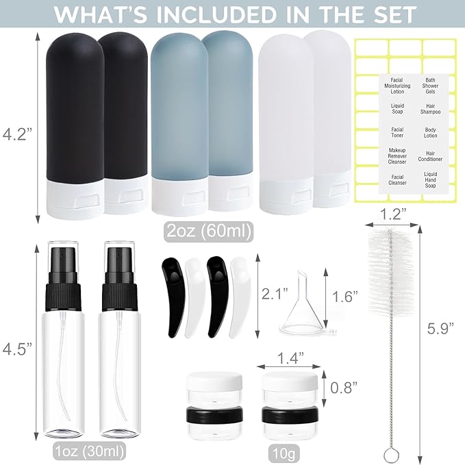 20 Pack Travel Bottles Set for Toiletries TSA Approved Leak Proof Travel Size Containers Kit Portable Refillable Travel Accessories for Shampoo Conditioner Lotion Liquids (Dark Color)