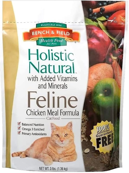 Bench & Field Holistic Natural Premium Adult Dry Cat Food, Chicken Meal and Brown Rice Recipe 3 lb Bag (Pack of 1)