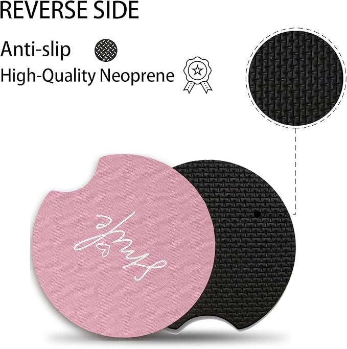 2pcs Car Cup Holder Coasters, Universal Auto Anti Slip Smile Design Pink Coasters, Rubber Car Coasters with A Finger Groove, Cute Car Accessories for Women&Men