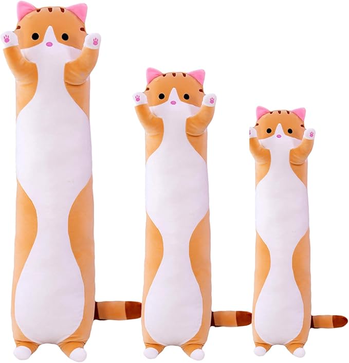 Giant Cat Pillow Plush Cartoon Kitty Sleeping Hugging Pillow, Cuddly Soft Long Kitten Body Pillow Doll Cat Cushion Toy for Kids Girlfriend(Yellow, 50cm/19.68inch)