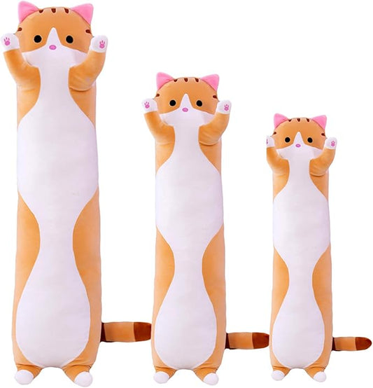 Giant Cat Pillow Plush Cartoon Kitty Sleeping Hugging Pillow, Cuddly Soft Long Kitten Body Pillow Doll Cat Cushion Toy for Kids Girlfriend(Yellow, 50cm/19.68inch)