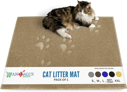 Andalus Extra Large Cat Litter Mat, Pack of 1 - Waterproof, Non-Slip & Easy to Clean Cat Litter Box Mat for Extra Efficient Pet Litter-Trapping, Beige (35” X 23”)