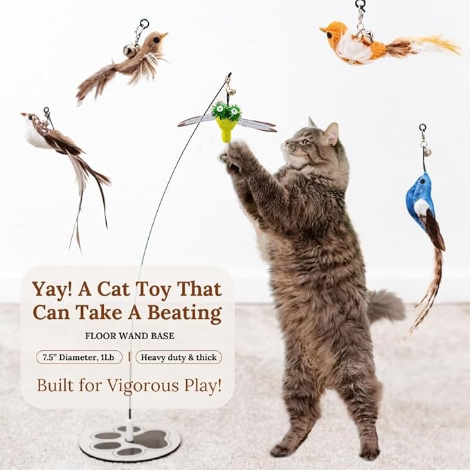 Cat Toys For Bored Indoor Adult Cats Any Surface Base Cat Wand Toy Cat For Stimulation Toys For Indoor Cats Cat Feather Toy Cat Feather Wand Cat Toy Wand Juguetes Para Gatos Activos Juegos Para Gatos