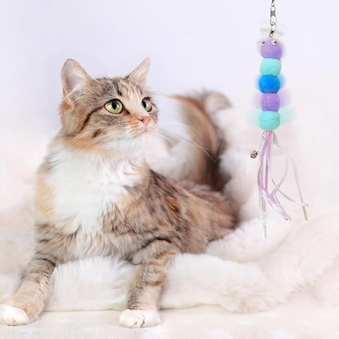 MiOYOOW 4PCS Cat Feather Toy Refills, Hanging Cat Fishing Pole Attachments Interactive Cat Teaser Toy Replacements for Cat Kitten Play Exercise