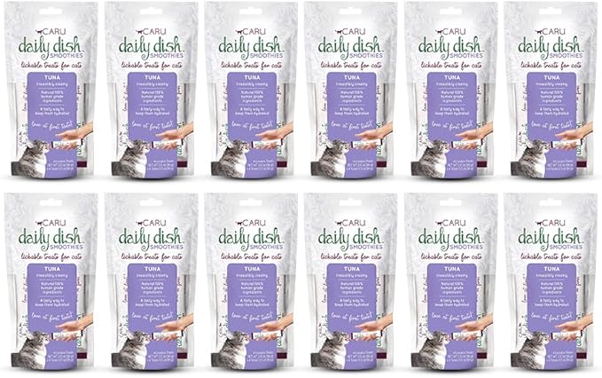 Caru - Daily Dish Smoothies - Lickable Tuna Cat Treat or Pet Food Topper - .5oz Tubes - 4 Tubes per Pack - 12 Pack