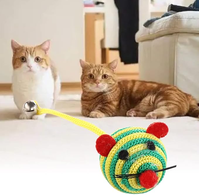 Leadigol 4PCS Cat Toy Mice,Hand Knitted Rainbow Cat Toys Balls,Pet Accessories Nylon Rope Pet Supplies Interactive Kitten for Small Cat Pet Training Toy Sound Cat Throw Toys