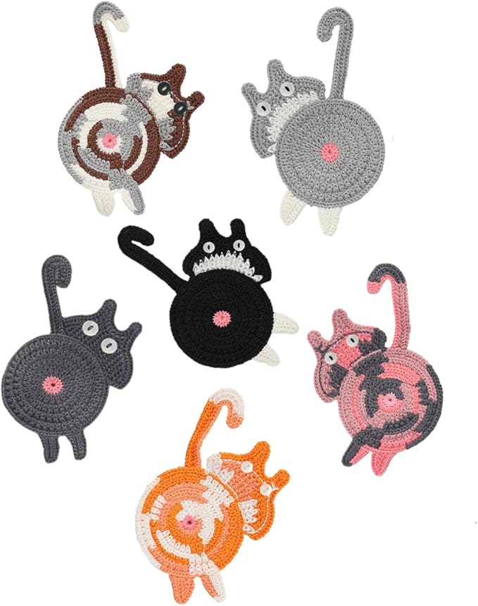 6pcs Cat Coasters for Drinks,Gifts for Cat Lovers,Cute Coasters for Coffee Table,Funny Coaster Set for Wooden Table