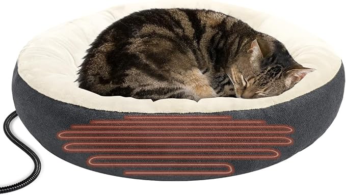 Heated Cat Beds for Indoor Cats, Soft Round Warming Heated Pet Bed for Small Medium Size Cats, Electric Cat Heating Bed for Kittens 19 Inches
