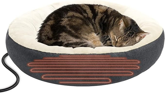 Heated Cat Beds for Indoor Cats, Soft Round Warming Heated Pet Bed for Small Medium Size Cats, Electric Cat Heating Bed for Kittens 19 Inches