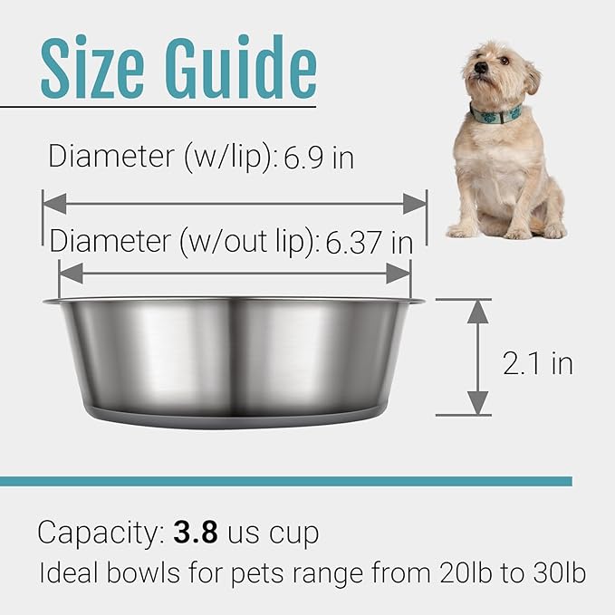 PEGYY11 Nonslip Stainless Steel Dog Bowls, 3.8 US Cup, 2 Count