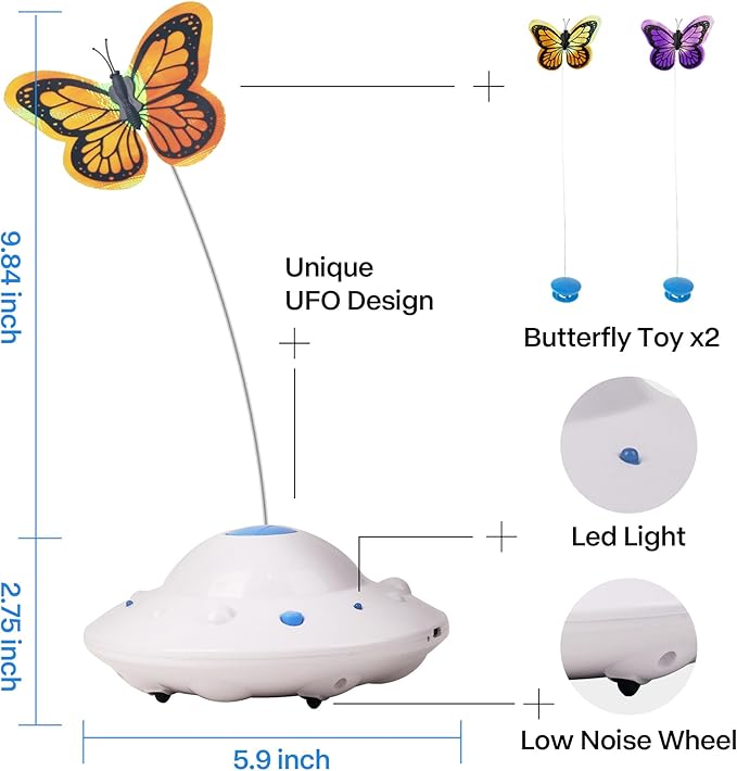 Self Moving Cat Toy for Indoor Cats, Electronic Cat Butterfly Toy, Interactive Automatic Rechargeable Toy for Kitten Chasing with LED Light