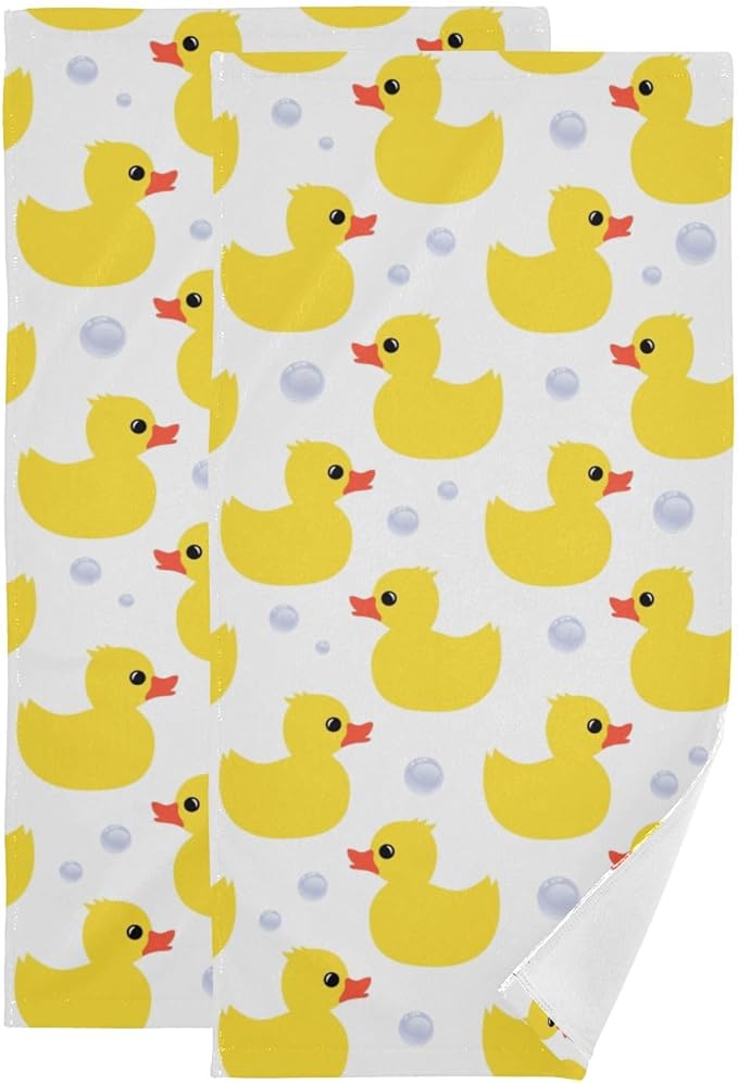 2 Pack Yellow Ducks Hand Towels for Bathroom,Microfiber Absorbent Cute Animal Ducky Farmhouse White Bath Hand Towels for Kitchen,Decorative Guest Bathroom Towels for Face,Shower,Gym 14"x28"