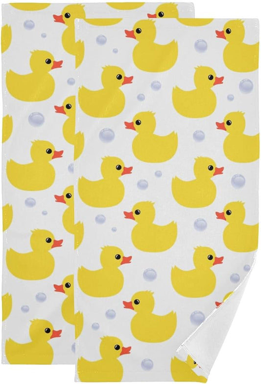 2 Pack Yellow Ducks Hand Towels for Bathroom,Microfiber Absorbent Cute Animal Ducky Farmhouse White Bath Hand Towels for Kitchen,Decorative Guest Bathroom Towels for Face,Shower,Gym 14"x28"