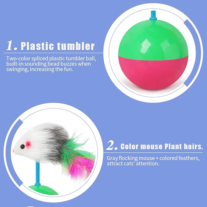 PacabaPacaba Cat Toy, Roly-Poly Mouse Self-Hey Funny Cat SticK Kitten Kitty Anti-Boring Artifact Feather Mouse Toy Interactive for Indoor