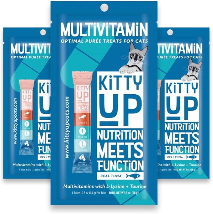 Lickable Cat Treats for Indoor Cats - Multivitamin Puree Treat with Real Tuna, Lysine, Taurine, & Grain Free | 12 Cat Tube Treats