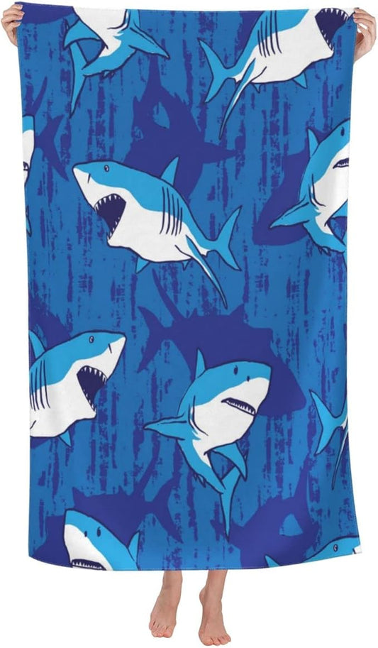 Cute Shark Microfiber Beach Towel for Boys, Personalized Beach Towels for Kids, Sand Free Beach Towel Sandproof, Quick Dry Pool Towel 30"x 60"