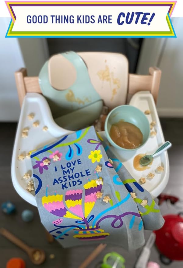 Blue Q Dish Towel ~ I Love My Asshole Kids. 100% Cotton, Printed, Vibrant Colors, 28" x 21"