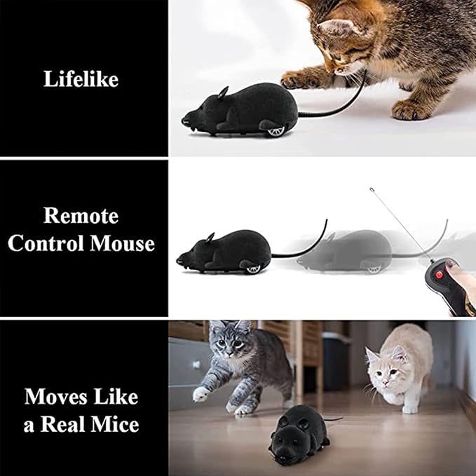 Aerbee Remote Control Rat Toy, Electric RC Mouse Toy Emulation Flocking Rat Toy Interactive Cat Toys Pet Toys Funny Wireless Chasing Prank Joke Scary Trick Rats Animal for Pets Novelty Gift