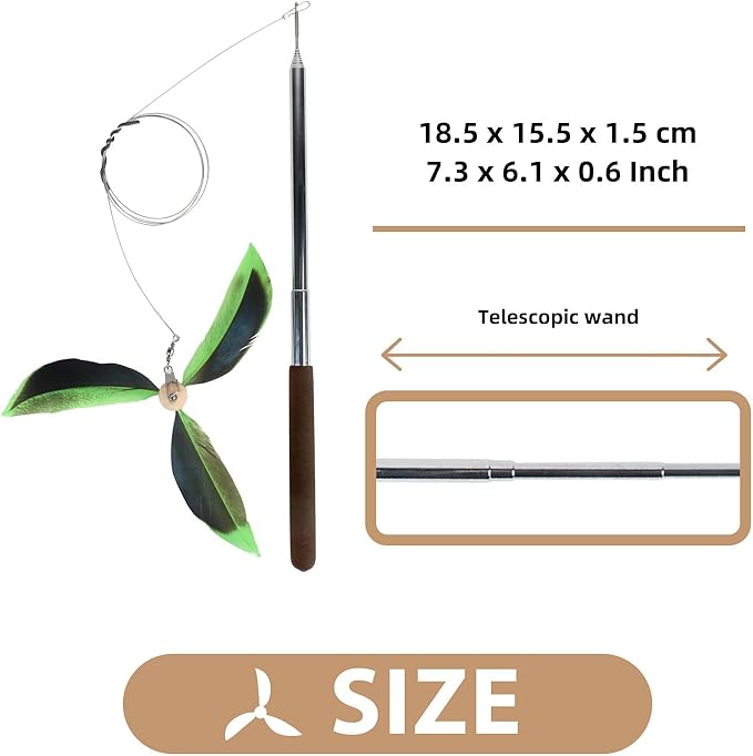 ALL FOR PAWS Feather Cat Wand Toy Kitten Teaser Toys Telescopic Wand Kitty Cat Enrichment Toy for Indoor Cats (Green)