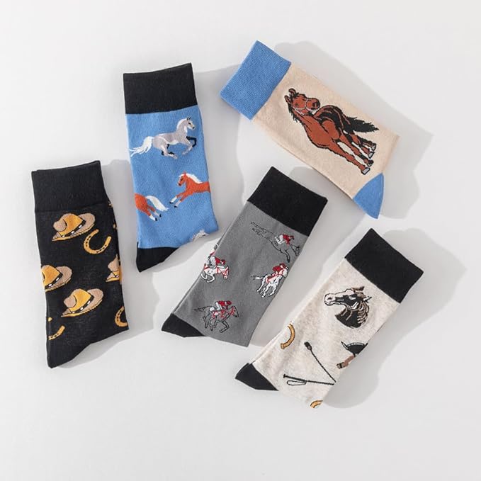5 Pairs Cute Animal Crew Socks Fun Casual Cotton Calf Socks for Women