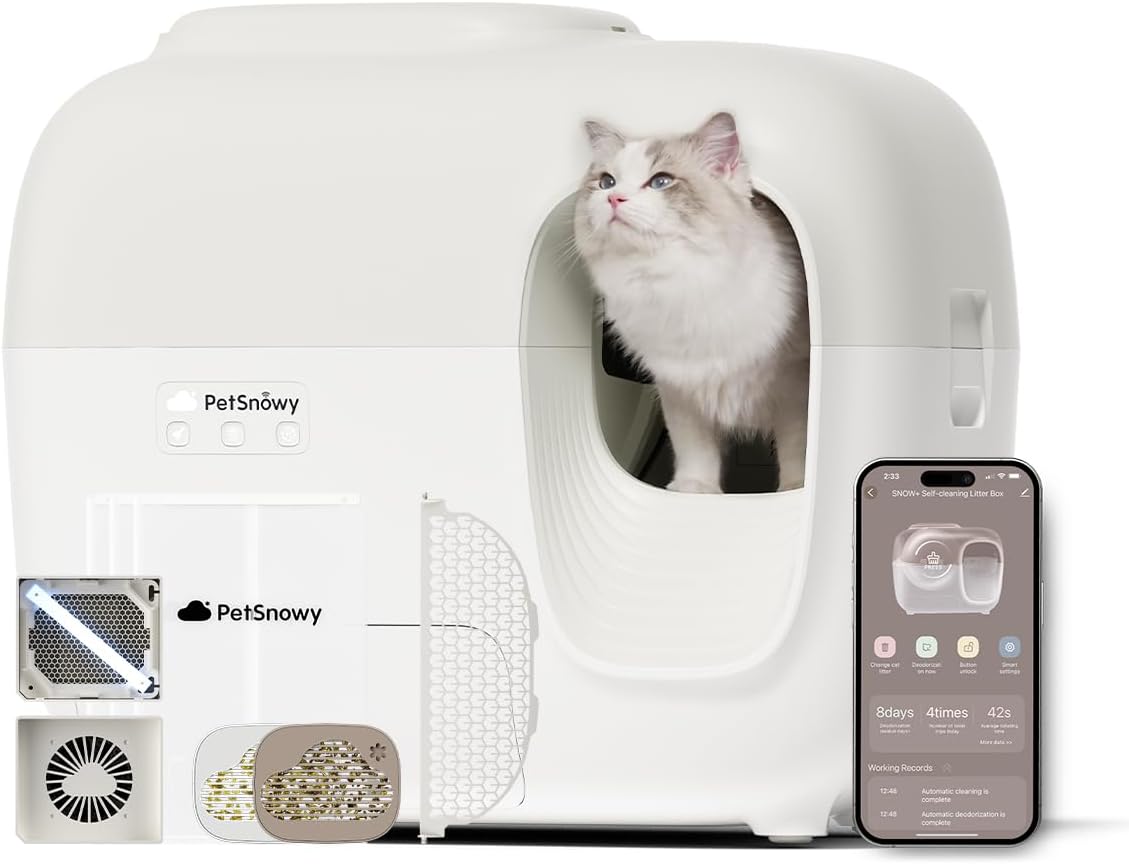 (2025 Premium Version with Mini Mesh) Snow+ Self Cleaning Automatic Litter Box with Zero Odor TiO2 System Automatic Cat Litter Box Self Cleaning for 3.3-20 lbs
